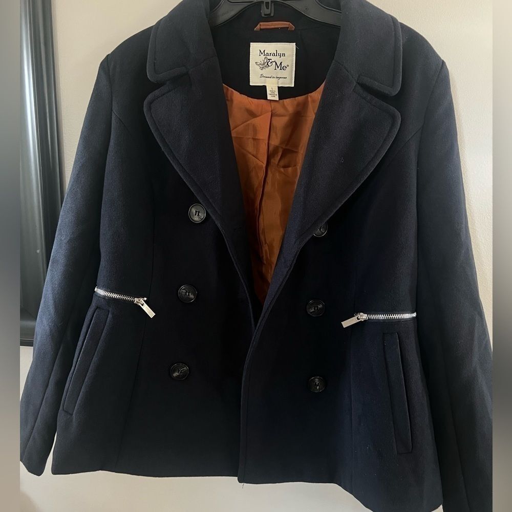 MARALYN & ME Juniors' Double-Breasted Peacoat BLACK JACKET small - Picture 7 of 8